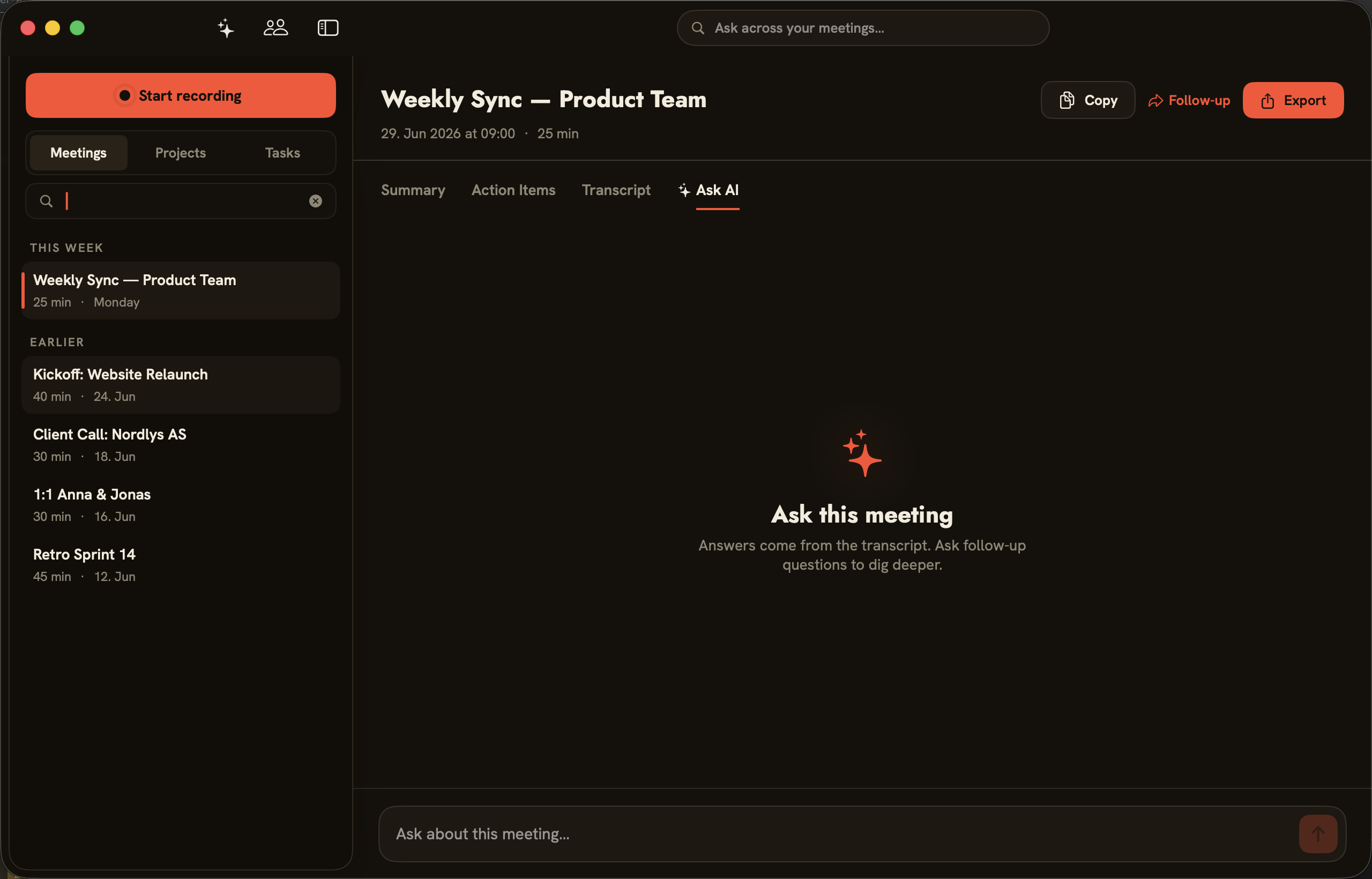 folo — Asking a single meeting