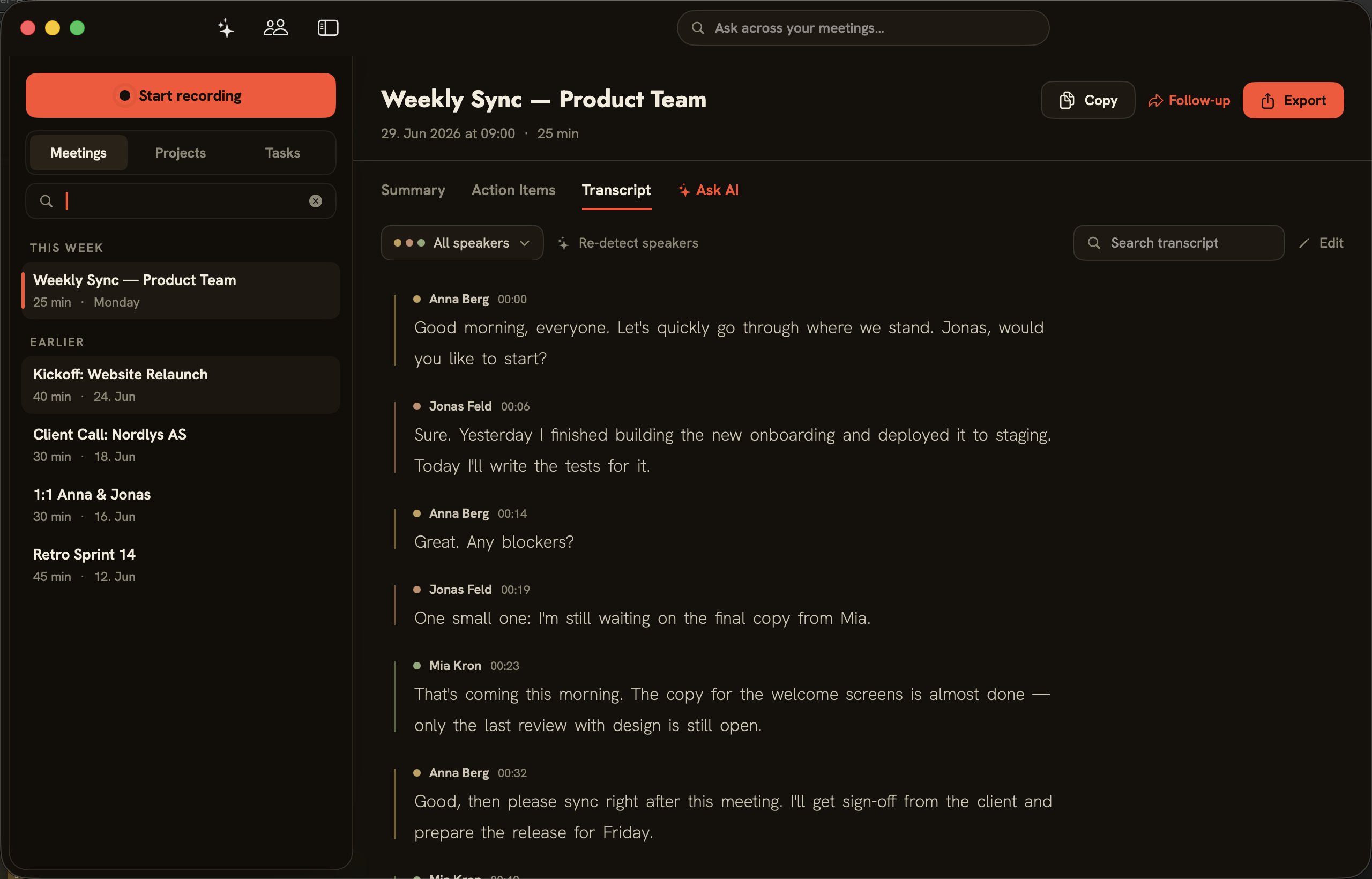 folo — The transcript tab